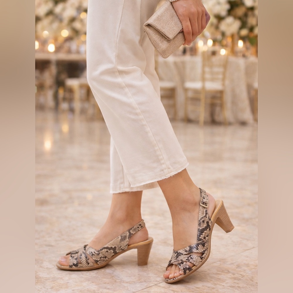 Softspots Neima vanilla snake leather slingback sandal heels wide